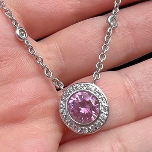 Silvertone NecklAce pink crystal silver 16"